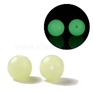 Luminous Candy Color Glass Bead, Glow in the Dark,  Round, Green Yellow, 6mm, Hole: 0.8mm(GLAA-E031-01A-03)