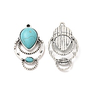 Retro Alloy Pendants, with Synthetic Turquoise, Teardrop Charms, Antique Silver, 38x23x6.5mm, Hole: 2mm(TIBEP-L020-04AS)