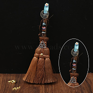Wood Witch Broom with Synthetic Quartz Pendant Decorations, for Interior Car Mirror Hanging Decorations, 240~290mm(AUTO-PW0001-15H)