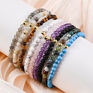 Natural/Synthetic Gemstone Stretch Bracelets Sets, with 925 Sterling Silver Spacer Beads, Round, 2-1/8 inch(5.5cm), 9pcs/set(BJEW-JB03797)