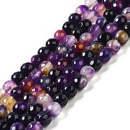Natural Striped Agate/Banded Agate Beads Strands, Dyed & Heated, Faceted Round, Dark Orchid, 8mm, Hole: 1mm, about 46pcs/strand, 14.69~15.16''(37.3~38.5cm)(G-A246-8mm-05)