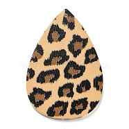 Opaque Acrylic Pendants, Teardrop with Leopard Pattern, BurlyWood, 44.5x30x2.5mm, Hole: 1.8mm(SACR-P026-A04)