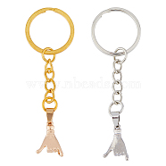 Pull Hook Gesture Alloy Pendant Keychain, for Car Key Bag Pendant Decoration, Platinum & Golden, 6.8~8.15cm, 2pcs/set(KEYC-WH0036-36A)