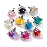 AB Color Resin Polygon Pendants, Ball inner Charms with Platinum Plated Alloy Loops, Mixed Color, 20x15x15mm, Hole: 2mm(RESI-U002-03)