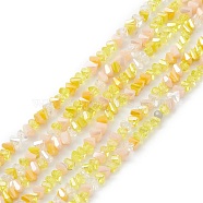 Gradient Color Electroplate Glass Bead Strands, AB Color Plated, Faceted, Triangle, Yellow, 4x3.5x3mm, Hole: 0.8mm, about 133~144pcs/strand, 14.49~15.55 inch(36.8~39.5cm)(GLAA-E042-02D)