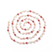 Handmade Glass Pearl Round Beaded Chains, with Brass Eye Pins, Unwelded, Crimson, 13x6mm, about 3.28 Feet(1m)/Box(AJEW-SZ0002-40F)