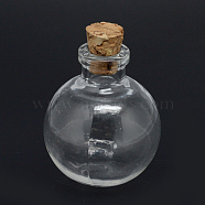 Glass Bottle Bead Containers, with Cork Stopper, Wishing Bottle, Round, Clear, 32x27x27mm, Hole: 6.5mm, Capacity: about 6ml(0.2 fl. oz)(X-AJEW-R045-22)