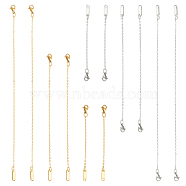 12Pcs 6 Style Brass & 304 Stainless Steel Cable Chains Extender, with 304 Stainless Steel Lobster Claw Clasps and 201 Stainless Steel Chain Tabs, Golden & Stainless Steel Color, 77~178mm, 2Pcs/style(FIND-DC0001-89)