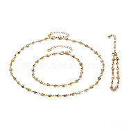 Handmade Brass Enamel Link Chains Jewelry Sets, Necklaces & Bracelets & Anklets, with Brass Lobster Claw Clasps, Star with Evil Eye, Golden, Long-Lasting Plated, Colorful, 7-1/2 inch(190mm), 9-5/8 inch(245mm), 17-1/8 inch(435mm), 3pcs/Set(SJEW-JS01164)