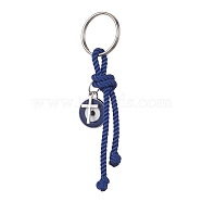 Cross & Evil Eye Zinc Alloy Enamel Pendants Keychains, with Polyester Cord and Iron Split Ring, Marine Blue, 10cm(KEYC-JKC00609-01)