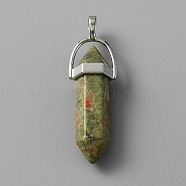 Natural Unakite Double Terminal Pointed Pendants, with Platinum Tone Zinc Alloy Findings, Faceted Bullet Charm, 41~43x13.5x10mm, Hole: 3.5x5.5mm(G-TAC0001-07B)