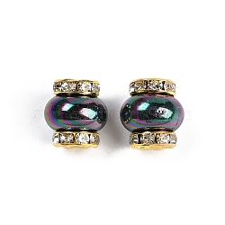 Brass Beads, with Rhinestone & Resin, Golden, Black, 14.5x13.5mm, Hole: 3.5mm(KK-H490-05G-09)