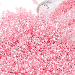 MIYUKI Delica Beads, Cylinder, Japanese Seed Beads, 11/0, (DB1335) Dyed Silver Lined Pink, 1.3x1.6mm, Hole: 0.8mm, about 2000pcs/10g(X-SEED-J020-DB1335)