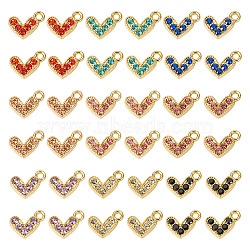 Pandahall 36pcs 9 colors Alloy Pendants, with Rhinestone, Heart Charms, Golden, Mixed Color, 7x10x2mm, Hole: 1.5mm, 4pcs/color(ALRI-TA0001-18)