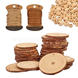 DIY Home Decorations, Including Wood Piece & Beads, Jute Cord, Mixed Color, 60x5mm, Hole: 4mm, 30pcs(WOOD-SZ0004-03)