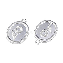 Rack Plating Alloy Pendants, Cadmium Free & Lead Free, Oval with Flower, Platinum, 21x15x2mm, Hole: 1.6mm(PALLOY-N175-03P)
