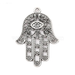 Tibetan Style Alloy Pendants, Cadmium Free & Nickel Free & Lead Free, Hamsa Hand/Hand of Fatima/Hand of Miriam, Antique Silver, 33x23x1mm, Hole: 2mm(X-TIBEP-ZN60334-AS-FF)