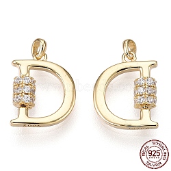 925 Sterling Silver Micro Pave Cubic Zirconia Charms, Initial Letter D, Nickel Free, Real 18K Gold Plated, 12x9.5x3mm, Hole: 1.2mm(STER-T004-12G)