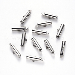 Tarnish Resistant 304 Stainless Steel Slide On End Clasp Tubes, Slider End Caps, Stainless Steel Color, 6x16x4mm, Hole: 3x1.5mm, Inner Diameter: 3mm(STAS-S115-01E-P)