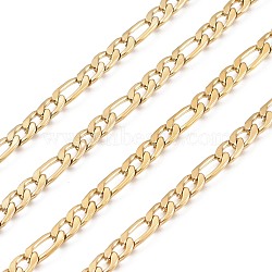 Ion Plating(IP) 304 Stainless Steel Figaro Chains, Unwelded, with Spool, Real 18K Gold Plated, 7x10~14mm, about 16.40 Feet(5m)/Roll(CHS-E007-01G)