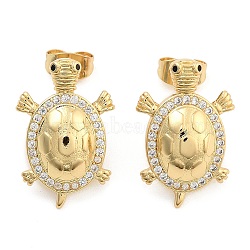 Brass Pave Clear Cubic Zirconia Stud Earrings, Tortoise, Golden, 21x14mm(EJEW-U005-04G)