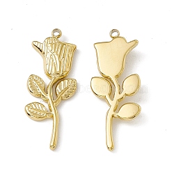 Vacuum Plating 201 Stainless Steel Pendants, Rose Charm, Real 18K Gold Plated, 24x9x2mm, Hole: 1mm(STAS-J401-VC776)