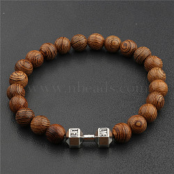 Wood & Alloy Beaded Stretch Bracelet, Sports, 6-3/4~7-1/2 inch(17~19cm)(WG20019-04)