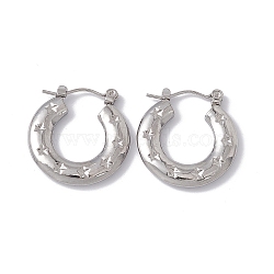 Tarnish Resistant 304 Stainless Steel Donut with Star Hoop Earrings for Women, Stainless Steel Color, 22x21x2.5mm, Pin: 0.6mm(EJEW-E199-03P)