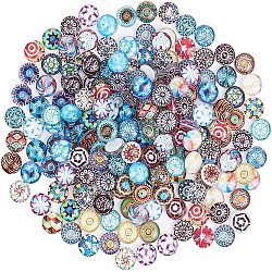 Printed Glass Half Round/Dome Cabochons, Mixed Color, 10x4mm(GGLA-PH0002-10mm-04G)