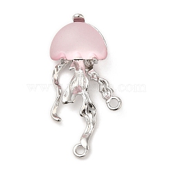 Resin Jellyfish Chandelier Component Links, Platinum Plated Alloy Sea Animal Links, Pink, 36x17x12mm, Hole: 1.8mm and 6x3mm(PALLOY-D019-12P-01)