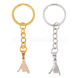 Pull Hook Gesture Alloy Pendant Keychain, for Car Key Bag Pendant Decoration, Platinum & Golden, 6.8~8.15cm, 2pcs/set(KEYC-WH0036-36A)