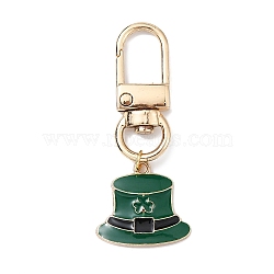 Saint Patrick's Day Alloy Enamel Pendant Decorations, with Alloy Swivel Clasps, Hat, 55mm, Pendants: 20.5x22.5x3mm(HJEW-JM01573-02)