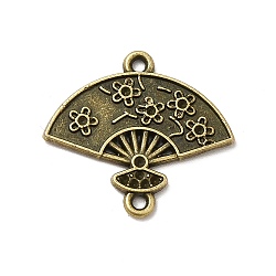 Tibetan Style Alloy Connector Charms, Chinese Style Hand Fan with Flower Shape Links, Antique Bronze, 22x24x1.5mm, Hole: 1.5mm, about 500pcs/1000g(PALLOY-M198-29AB)