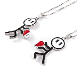 Valentine's Day 2Pcs Alloy Enamel Magnetic Heart Pendant Necklaces, Cable Chains, Platinum, 23.62 inch(60cm)(NJEW-P305-01P)