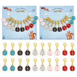 Ladybird Stitch Markers, Alloy Enamel Crochet Lobster Clasp Charms, Locking Stitch Marker with Wine Glass Charm Ring, Mixed Color, 3.2cm, 5 colors, 2pcs/color, 10pcs/set(HJEW-AB00187)