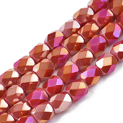 Electroplate Glass Beads Strands, AB Color Plated, Faceted, Column, Cerise, 5.5x5mm, Hole: 1.2mm, about 99pcs/strand, 21.85 inch(55.5cm)(EGLA-N002-13-A15)
