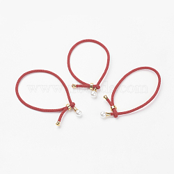 Cotton Cord Bracelets, Red String Bracelets, with Stainless Steel Findings & Acrylic Pearl, Red, 9 inch~9-7/8 inch(230~250mm), 3mm(BJEW-L618-01)