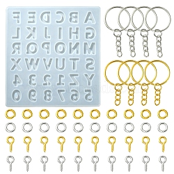 DIY Keychain Making Kits, Inlcluding Alphabet & Number Pendant Silicone Molds, Iron Split Key Rings & Screw Eye Pin Peg Bails, Brass Open Jump Ring, Platinum & Golden, 135x135x5.5mm, Inner Diameter: 15~17x5~21mm(DIY-FS0004-84)