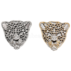 2Pcs 2 Colors Rhinestone Leopard Brooch Pin, Alloy Animal Badge for Backpack Clothes, Platinum & Light Gold, 37x38x5mm, 1Pc/color(JEWB-CA0001-27)