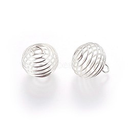 Iron Wire Pendants, Spiral Bead Cage Pendants, Round, Silver, 15~16x14mm, Hole: 4~5mm(X1-IFIN-R231-14mm-S)