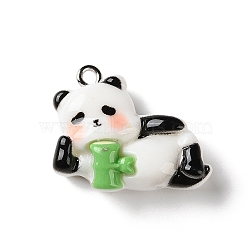 Opaque Resin Pendants, Panda with Bamboo Charms, with Plaitnum Iron Loop, White, 20x24.5x9mm, Hole: 2mm(RE-CBA3B4E-03)
