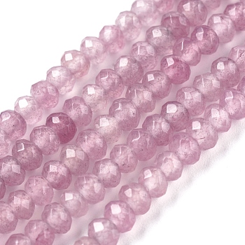 Dyed Natural Malaysia Jade Rondelle Beads Strands, Faceted, Flamingo, 4x2~3mm, Hole: 1mm, about 115pcs/strand, 14 inch