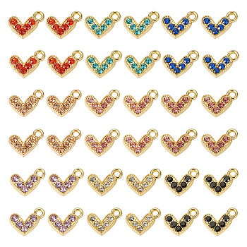 Pandahall 36pcs 9 colors Alloy Pendants, with Rhinestone, Heart Charms, Golden, Mixed Color, 7x10x2mm, Hole: 1.5mm, 4pcs/color