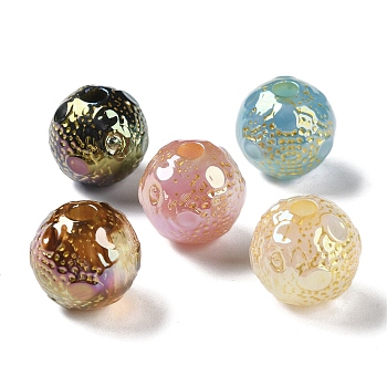 Golden Metal Enlaced Opaque Acrylic Beads, Round, Mixed Color, 16x15mm, Hole: 4mm