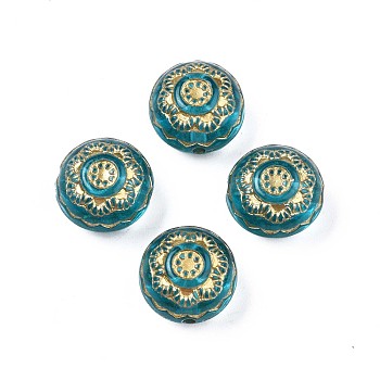 Plating Acrylic Beads, Metal Enlaced, Flat Round, Dark Turquoise, 13x9mm, Hole: 1.5mm, about 540pcs/500g