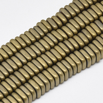 Electroplate Non-magnetic Synthetic Hematite Beads Strands, Matte Style, Square Heishi Beads, Light Gold Plated, 6x6x2mm, Hole: 2mm, about 190pcs/strand, 15.7 inch