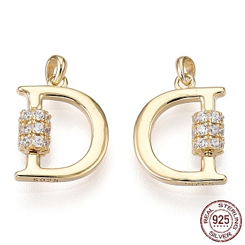925 Sterling Silver Micro Pave Cubic Zirconia Charms, Initial Letter D, Nickel Free, Real 18K Gold Plated, 12x9.5x3mm, Hole: 1.2mm