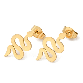 304 Stainless Steel Stud Earrings, Snake, Golden, 16.5x9mm