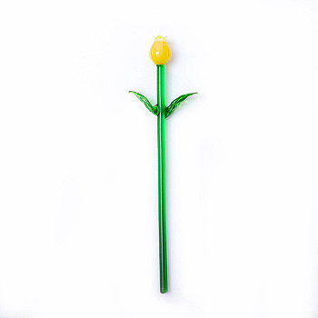 Glass Flower Display Decorations, for Home Desktop Decoration, Yellow, 173x50mm