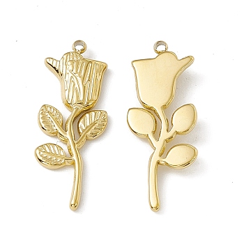 Vacuum Plating 201 Stainless Steel Pendants, Rose Charm, Real 18K Gold Plated, 24x9x2mm, Hole: 1mm